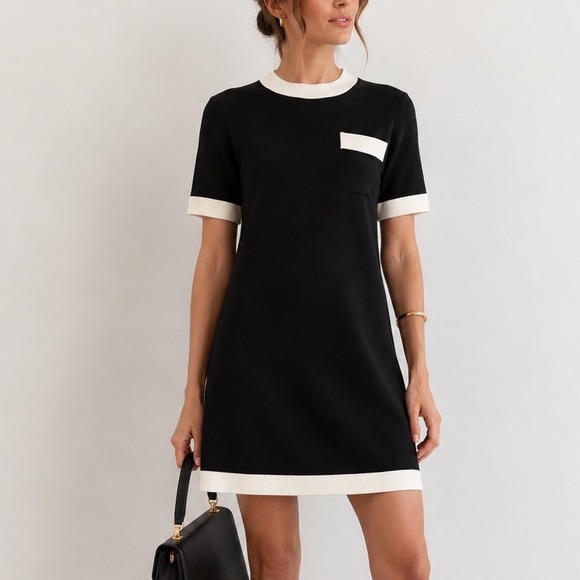 Tuckernuck Dresses & Skirts - Tuckernuck Merritt‎ Knit Dress Womens XXL Black White Shift Preppy Mini New